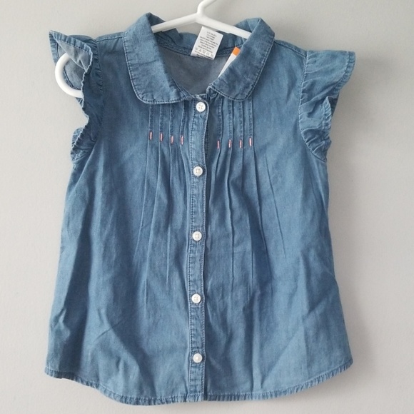 Girls Flutter Sleeve Chambray Shirt - Picture 1 of 4